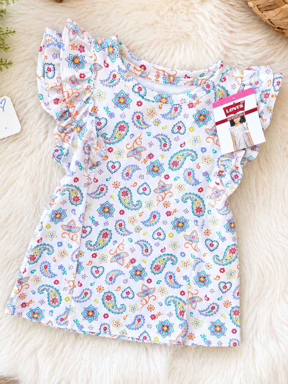 New Levi's Girls' White Paisley Ruffle Sleeve Top Size 4
